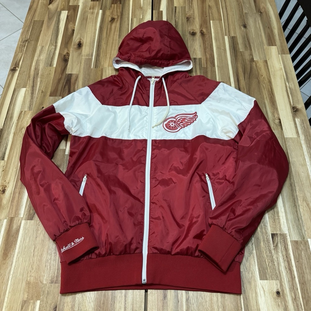 Detroit Red Wings Jacket‎ Mens M Red Mitchell Ness Vintage Hockey Retro Bomber
